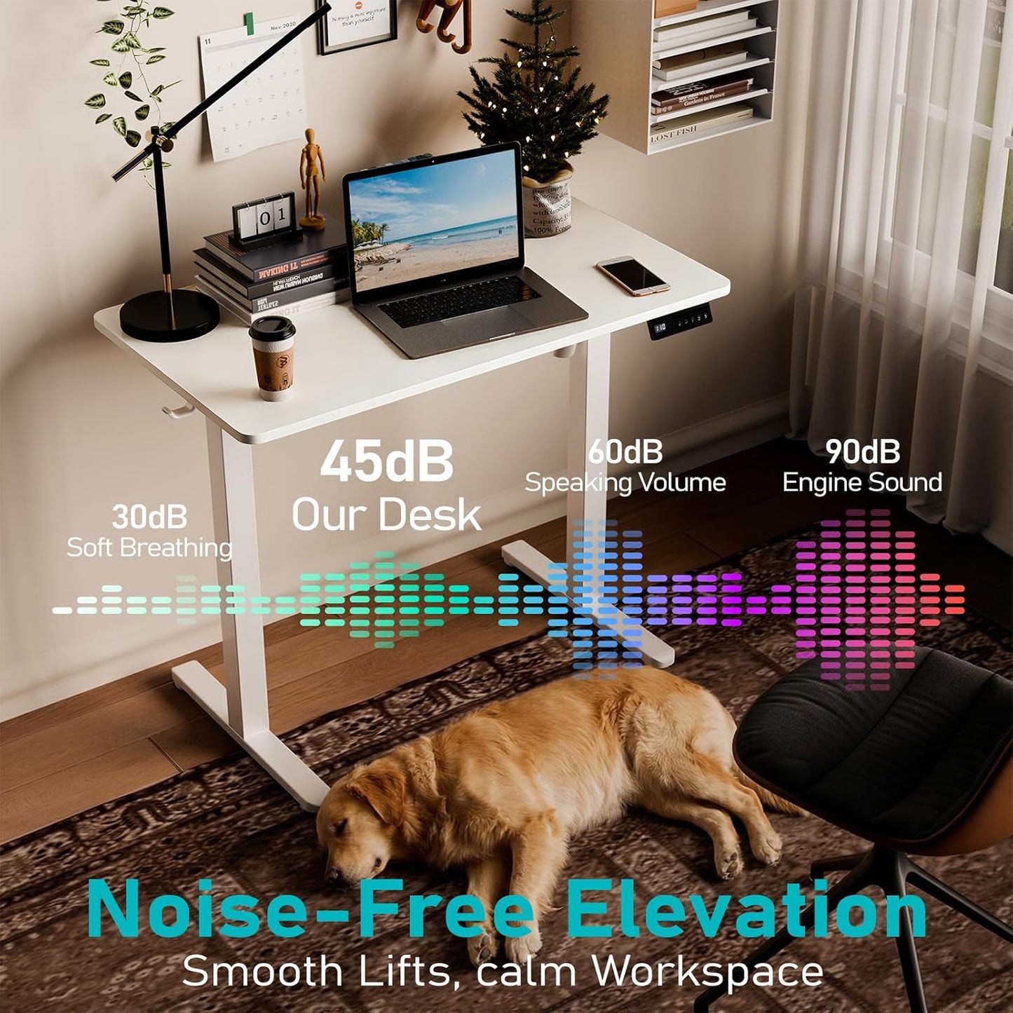 35" Electric Standing Desk Adjustable Height, Small Sit Stand Desk for Home Office & Computer Workstation, Compact Work Desk with Cable Management (White)