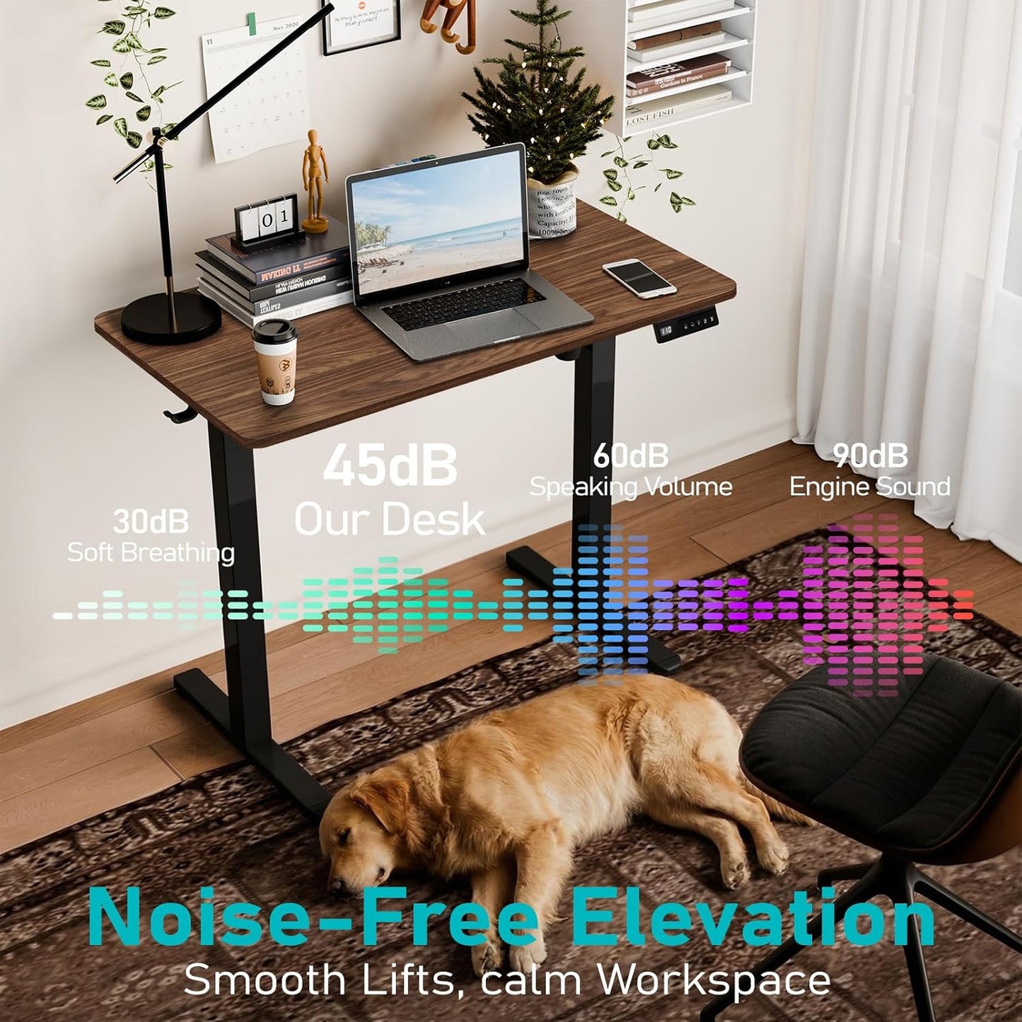 35" Electric Standing Desk Adjustable Height, Small Sit Stand Desk for Home Office & Computer Workstation, Compact Work Desk with Cable Management (Dark Walnut)