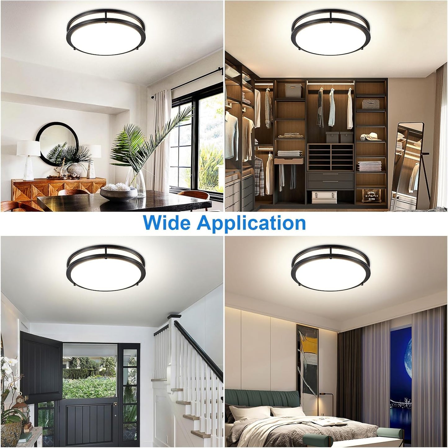 DLLT Flush Mount LED Ceiling Light: 13 Inch 5CCT (3000K-6000K) & Dimmable Ceiling Light Fixtures for Bedroom Hallway - 24W Modern Black Super Bright Kitchen Lighting Fixtures Ceiling
