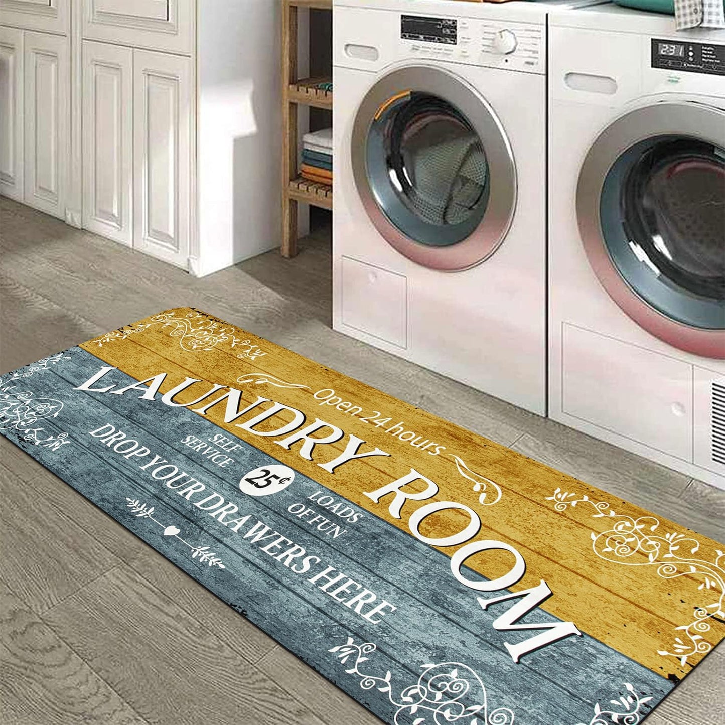 Lahome Remi Farmhouse Laundry Room Rug Runner 20"x59" Laundry Rugs and Mats for Laundry Room Non Slip Washable Floor Carpet Runner Rug for Washroom Mudroom Kitchen Bathroom Hallway Decor, Grey