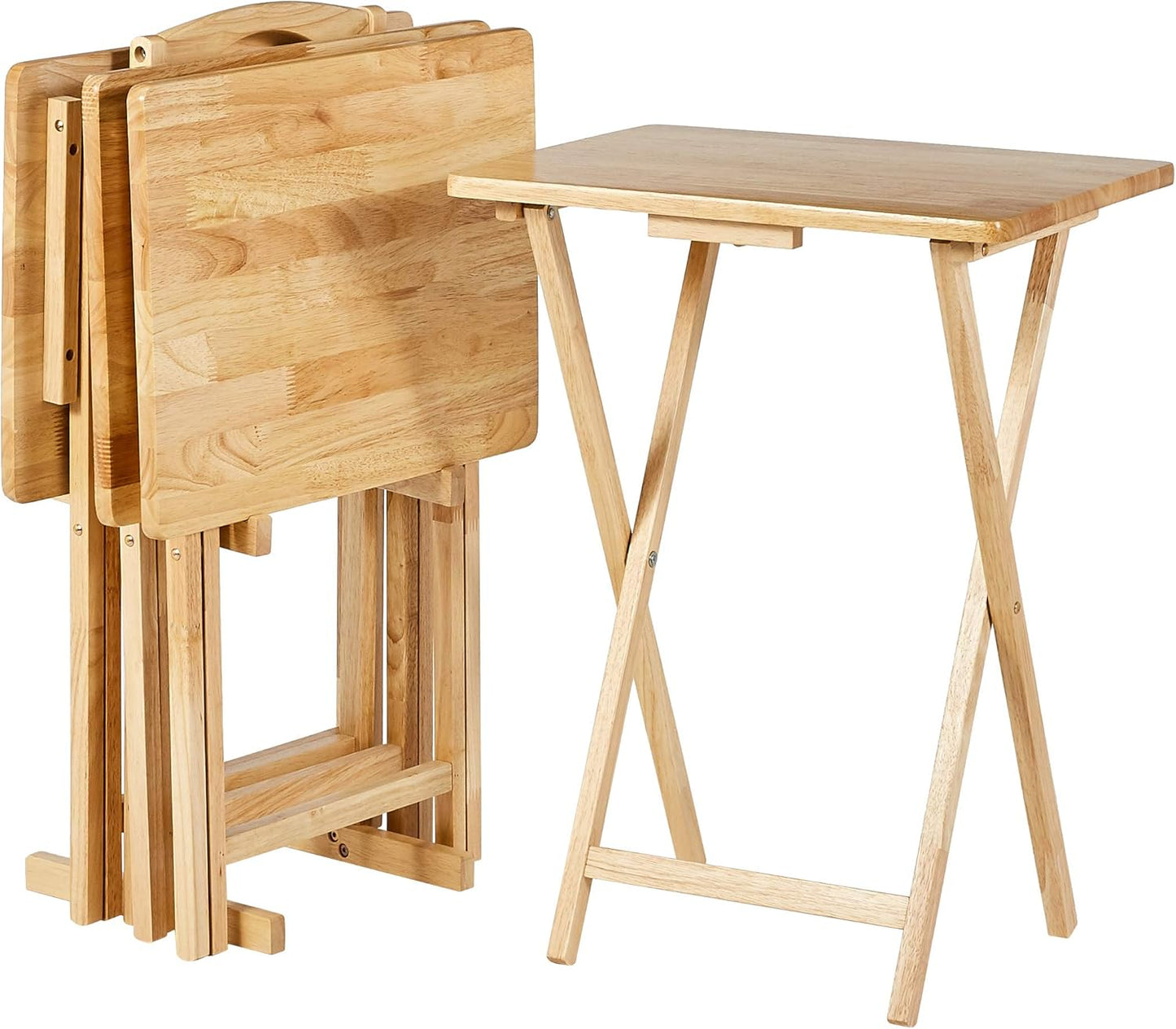 Amazon Basics Portable Foldable TV Tray Table with Storage Rack, Space-Saving Design, Sturdy Wood, 14.6"L x 19"W x 26"H, Espresso, 4-Pack