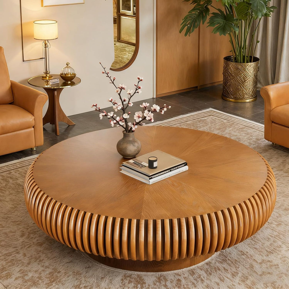 31'' Cream White Round Drum Coffee Table