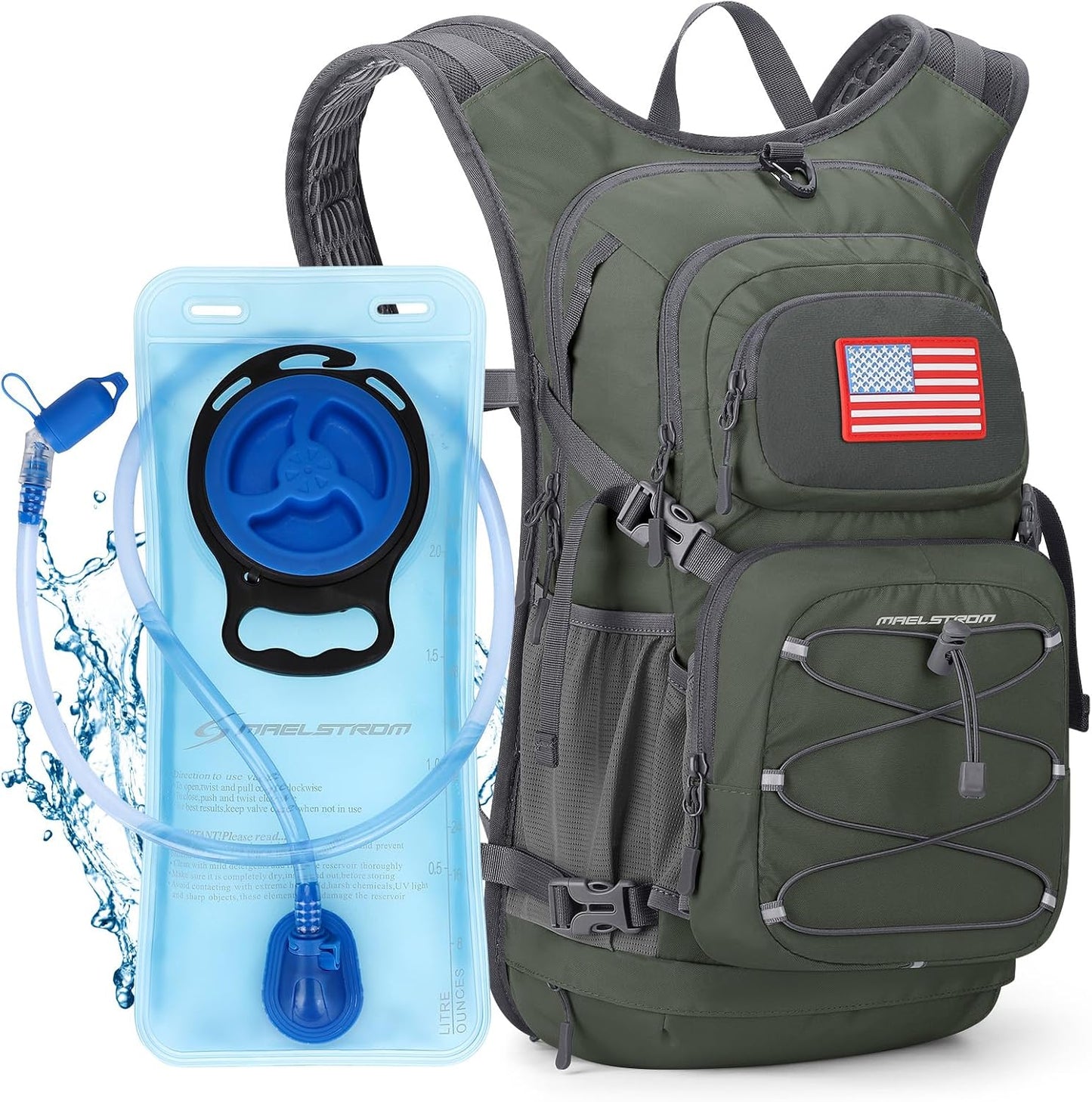 Maelstrom Hydration Hiking Backpack with 2L/3L Water Bladder, High Flow Bite Valve Water Backpack for Men Women Lightweight Insulation for Hiking, Cycling, Running, Climbing, Camping