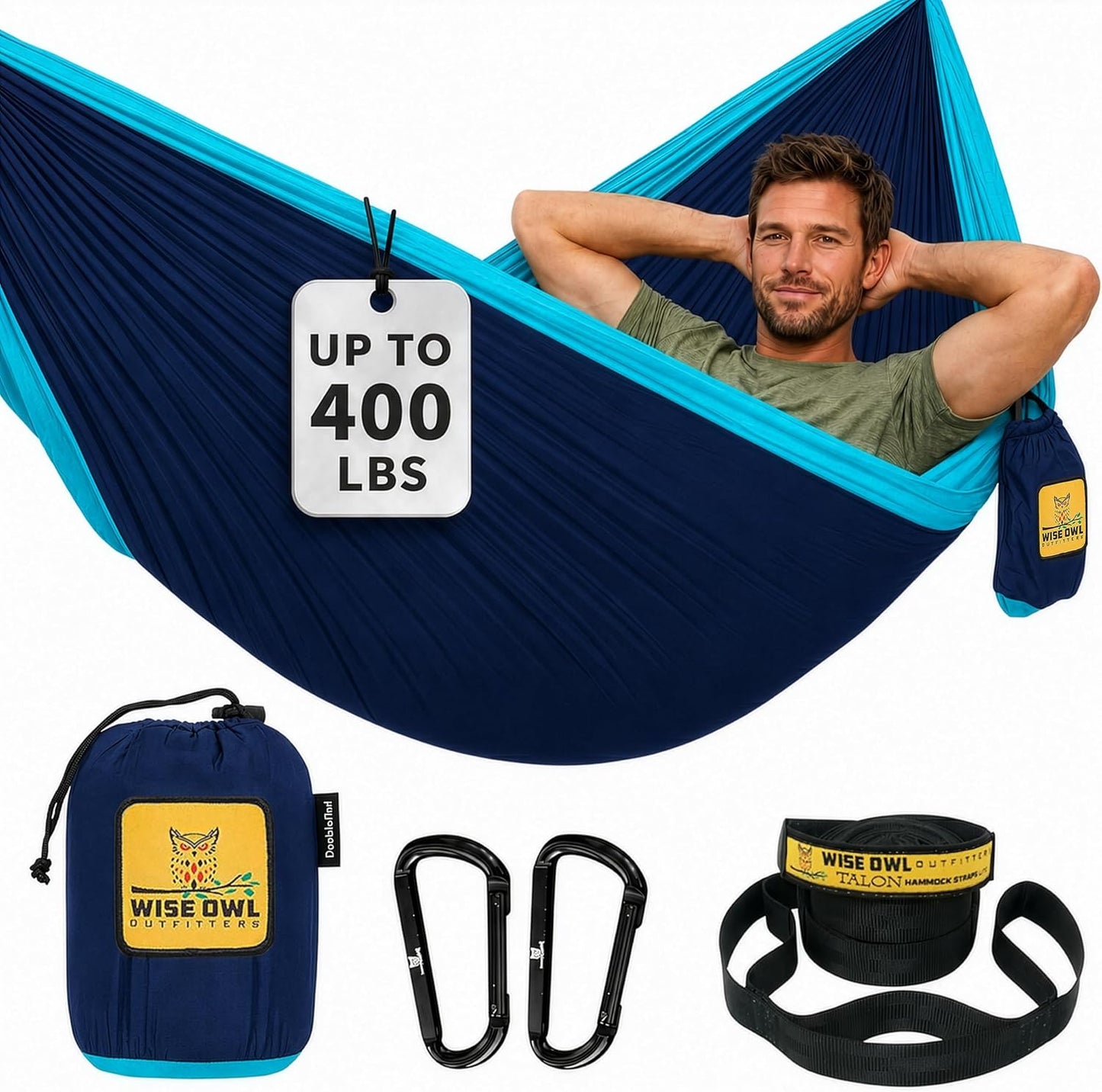 Wise Owl Outfitters Camping Hammock – up to 500lbs Portable Hammock with Tree Straps - Travel, Backpacking, Hiking, Outdoors Camping Gear - Single or Double