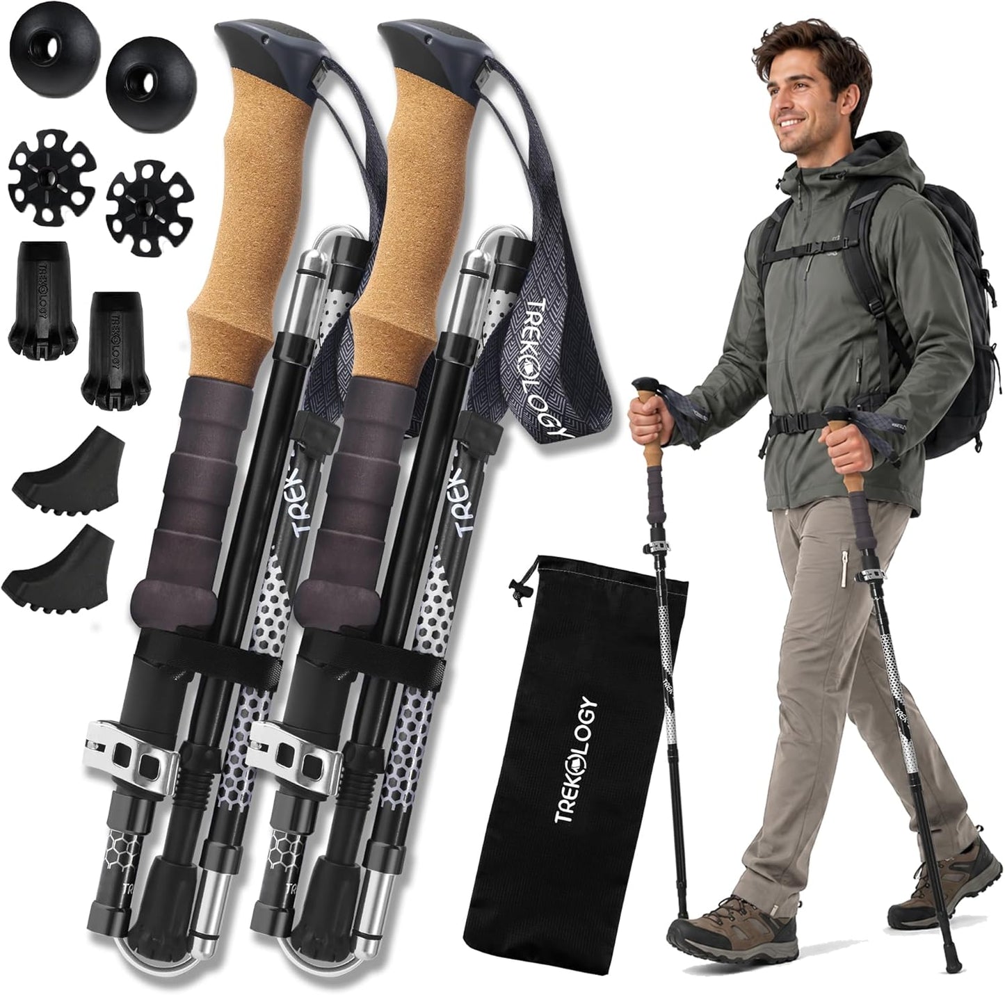 Trekology Trek-Z Collapsible Hiking & Trekking Poles - Balance Support for Seniors, Women, and Men, 2pc Per Set