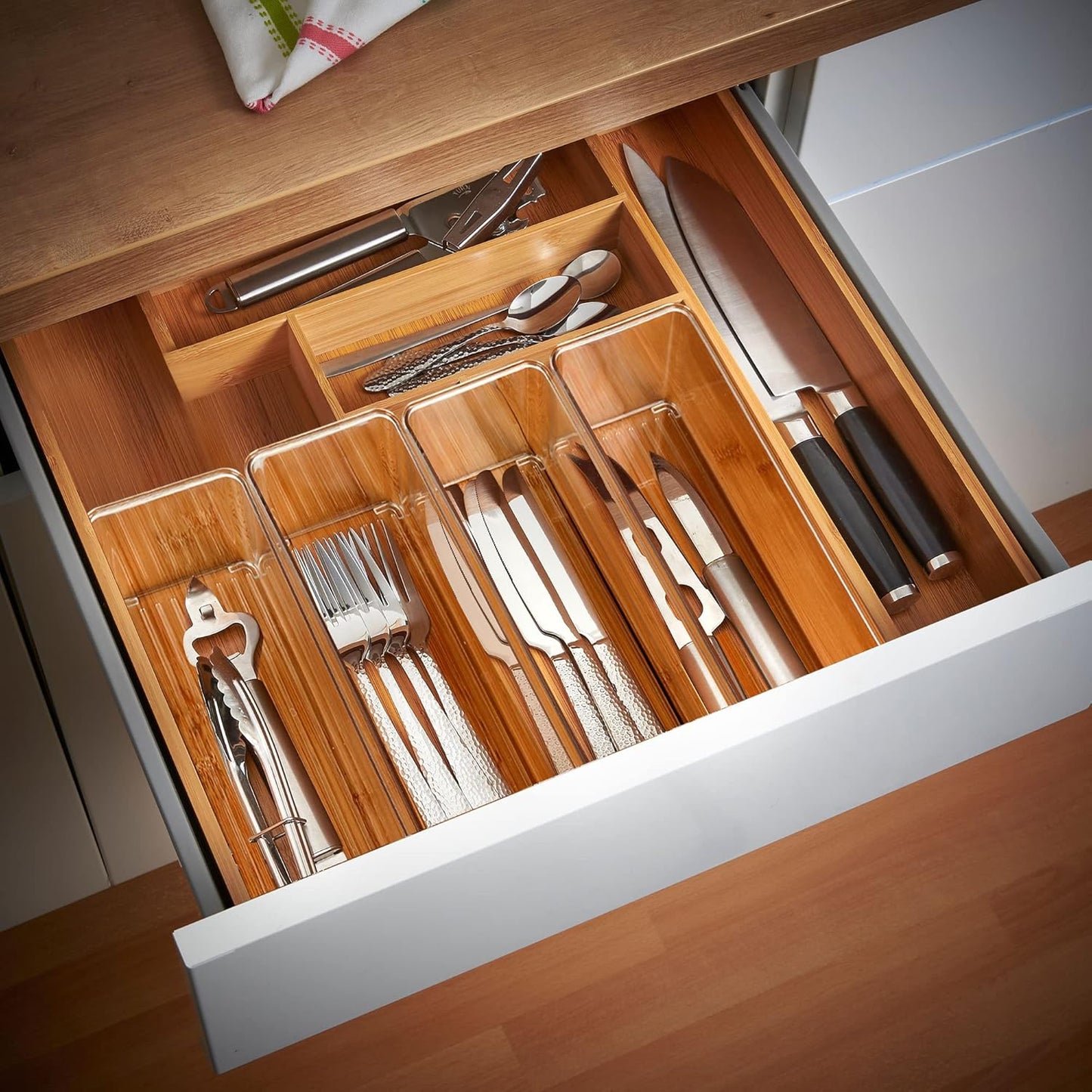 Qilinba 8 PACK Drawer Organizers Deep Drawer Organizer Bins Silverware Organizer Clear Stackable Storage Bins for Bathroom, Pantry, Office, Vanity, Desk Organization and Storage