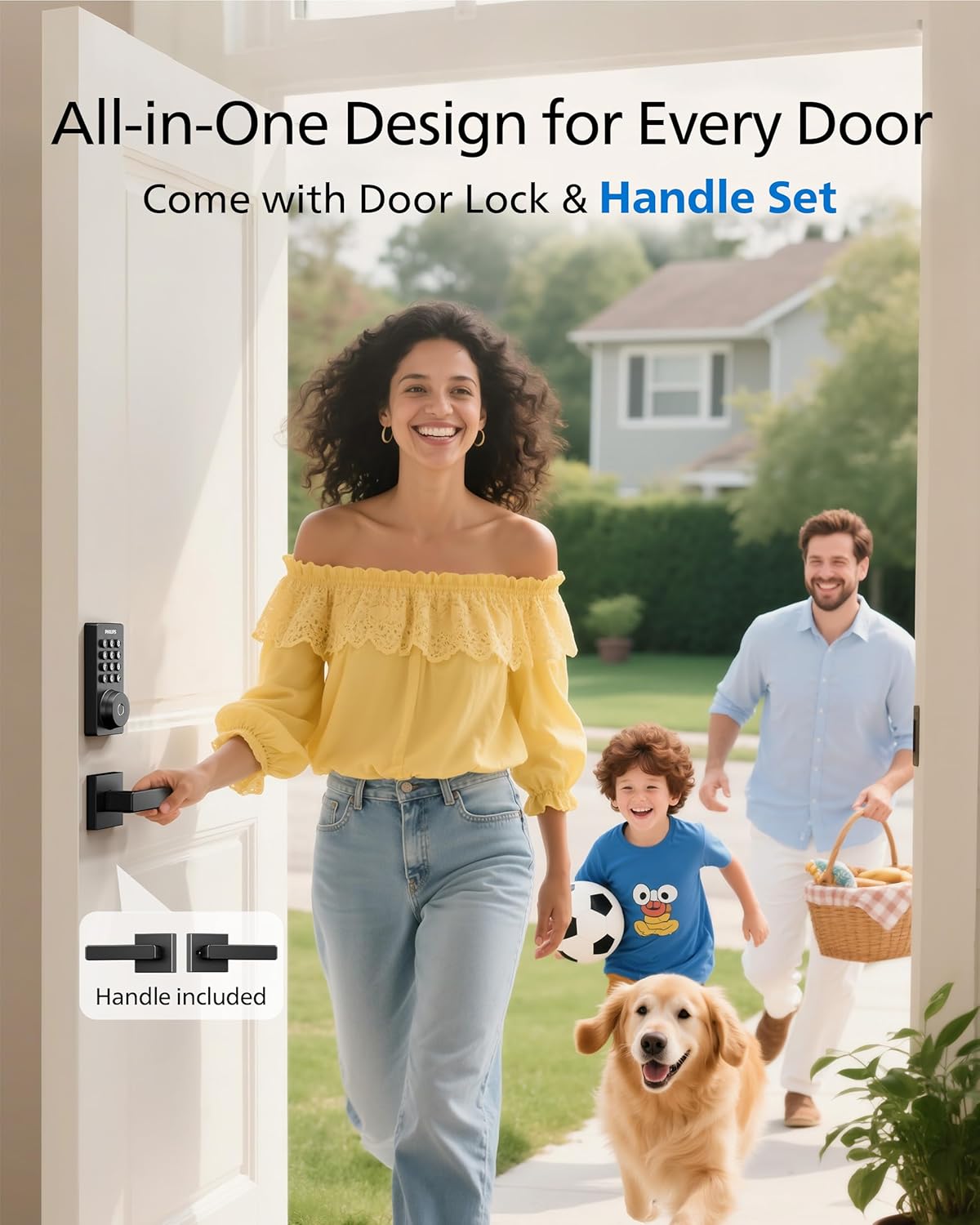 Philips WiFi Keypad Door Lock with Handle, Built-in WiFi, APP Remote Control, Voice & Fingerprint Unlock, Smart Locks for Front Door with Auto Lock, Digital Front Door Lock Set, Keyless Entry Deadbolt