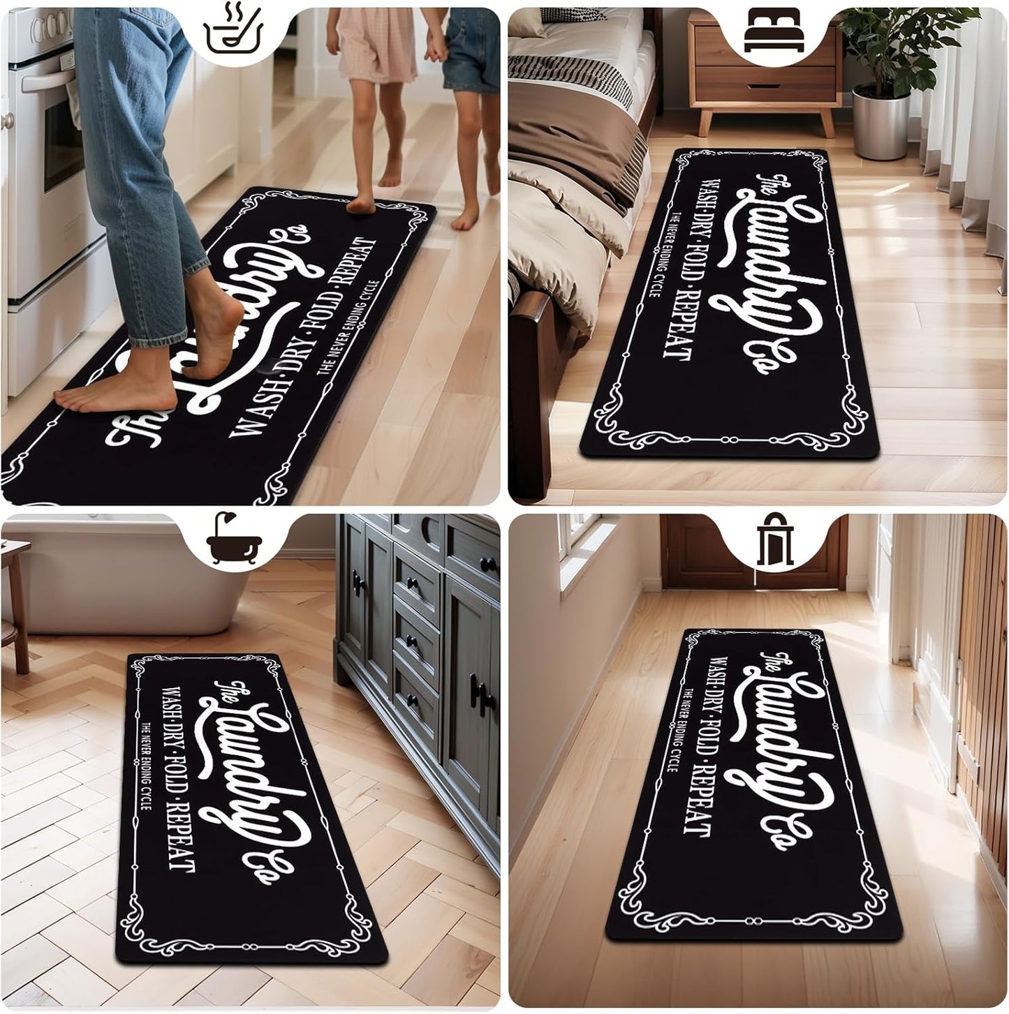 Pauwer Laundry Room Rug Runner 24"x60" Waterproof Rubber Laundry Mat Non Slip Kitchen Mats for Floor Washable Floor Mat Runner Rug for Farmhouse Mudroom Washroom Bathroom Decor