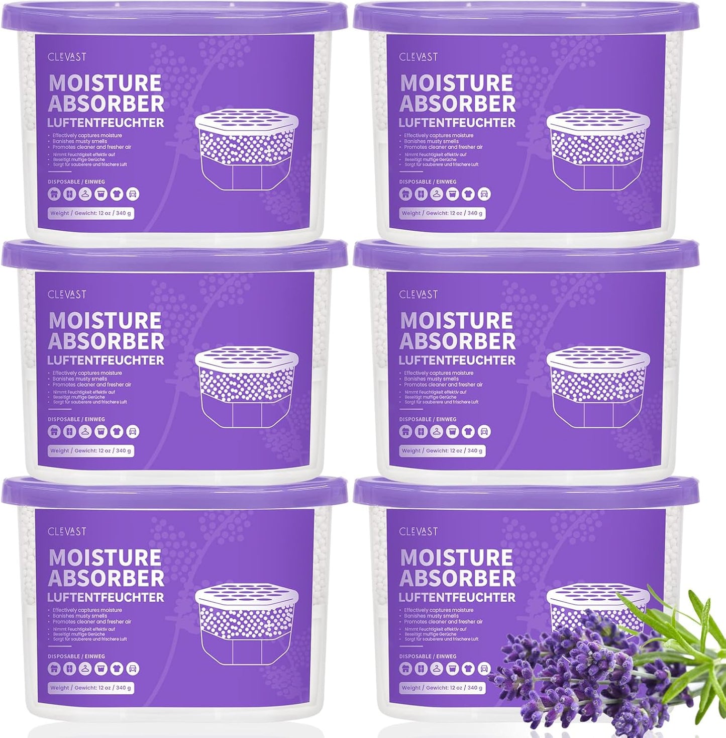 CLEVAST Moisture Absorber Boxes 6 Pack, 10 Oz Dehumidifier for Closet & Bathroom, Humidity Absorber for Wardrobe, Bedroom, RV & Car, Fragrance-Free Moisture Control, Unscented