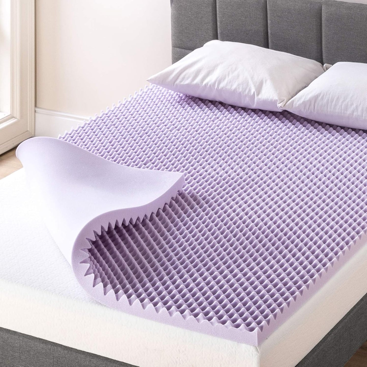 Best Price Mattress 3 Inch Egg Crate Memory Foam Mattress Topper with Soothing Lavender Infusion, CertiPUR-US Certified, Dorm Essentials, Twin