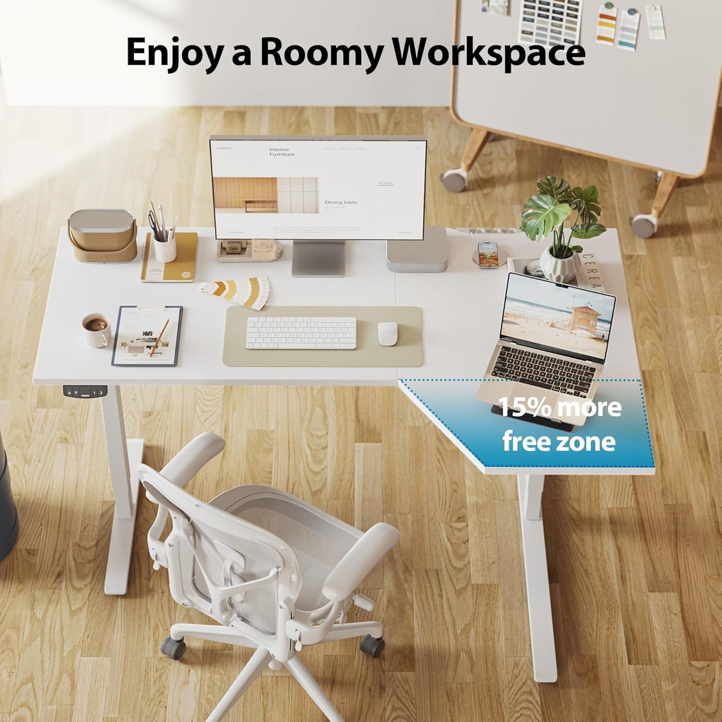 Agilestic Electric Standing Desk, Height Adjustable Desk, 55 x 32 Inch Sit Stand up for Work Office Home, L Shaped Ergonomic Rising Computer Table with Memory Preset, White