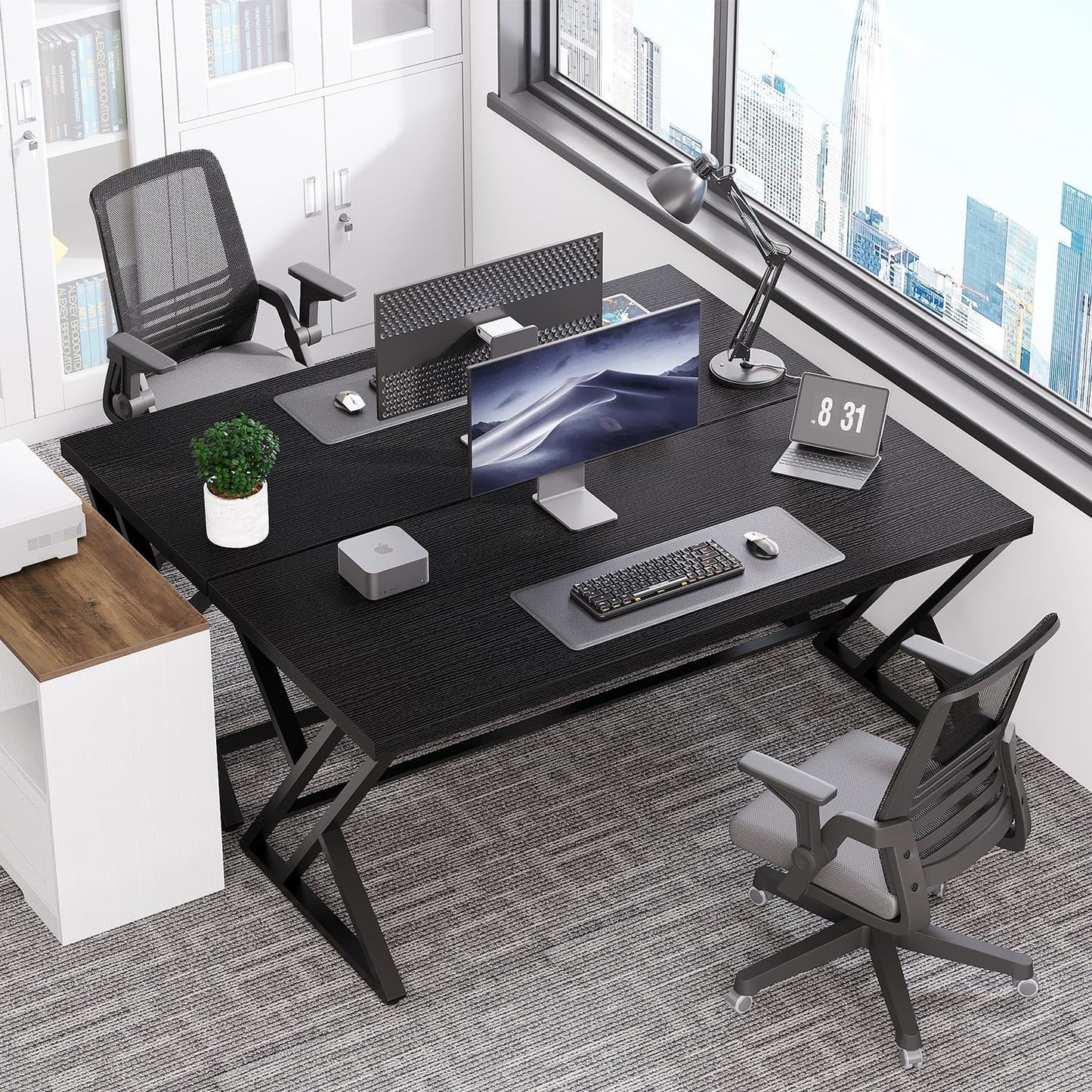 LVB Black Office Desk, Modern Writing Computer Desk for Home Office, Industrial Metal Wood Study Work PC Gaming Computer Table for Bedroom, Executive Student Workstation Desk, 47 Inch, Black Oak