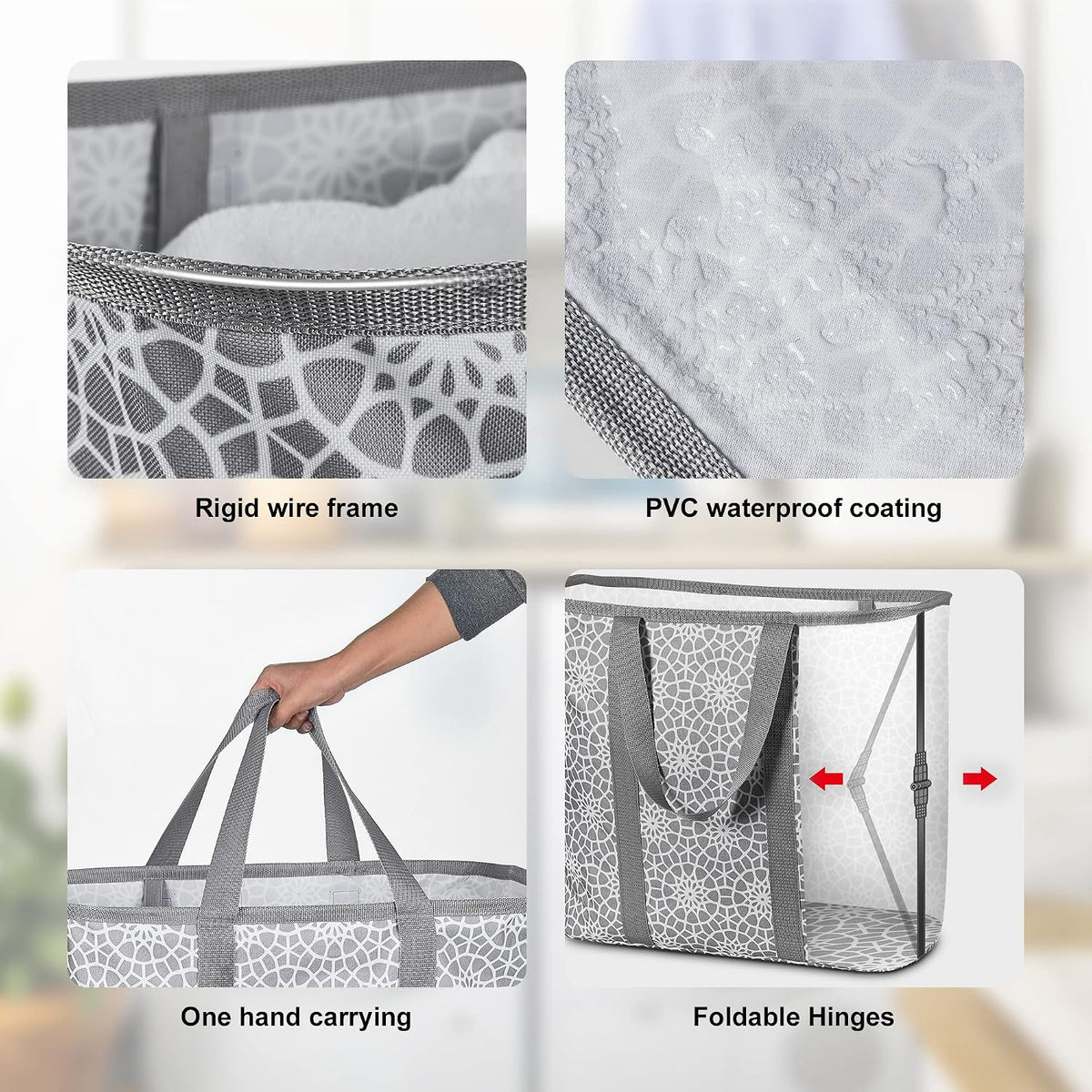 JOMOLA Collapsible Laundry Caddy 80L Large Foldable Laundry Basket Grey Collapsible Laundry Hamper Fabric Laundry Tote with Handles and Sturdy Pop-Up Wire Frame