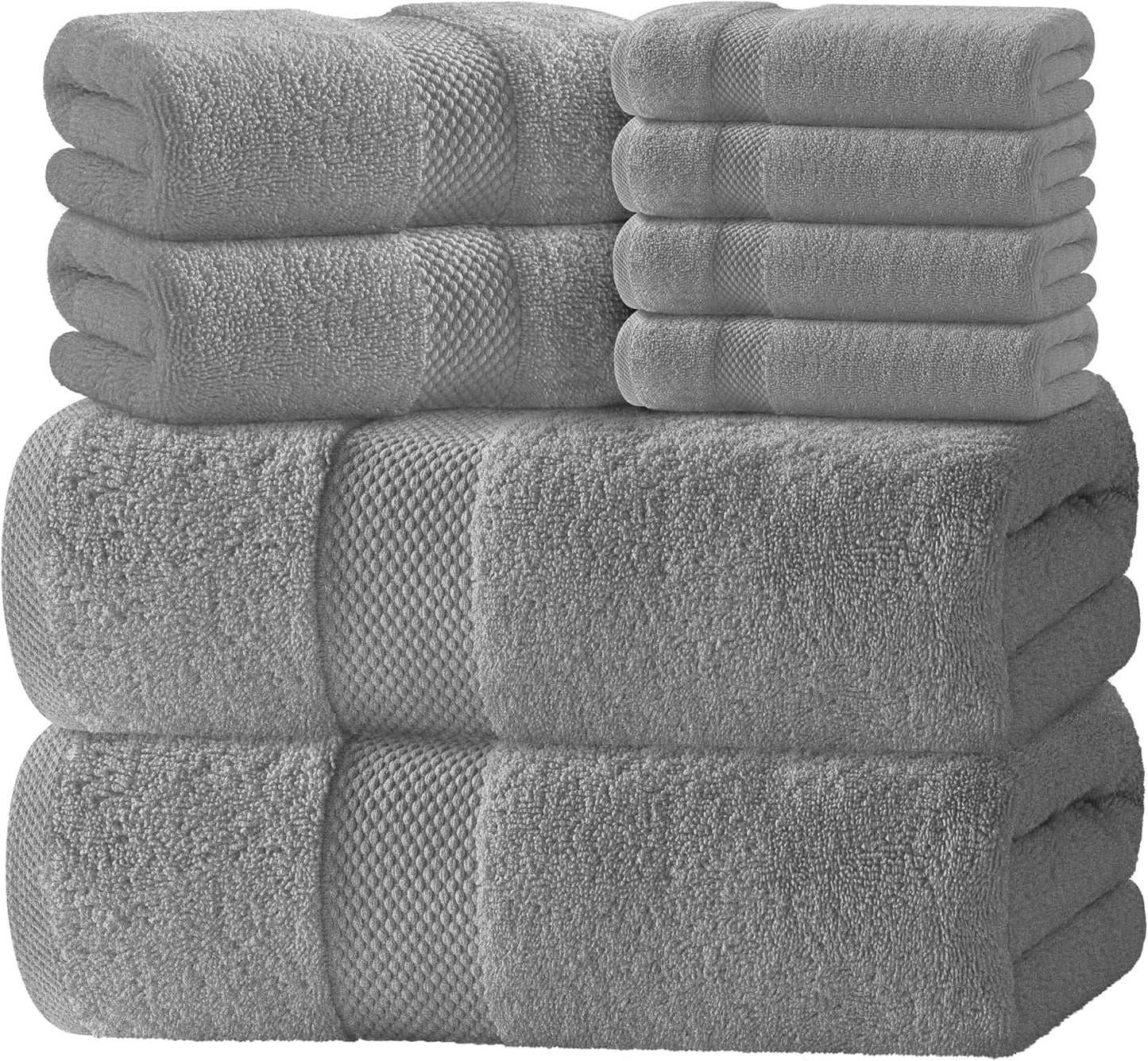 White Classic Luxury Bath Towel Set of 8 Pieces - 100% Turkish Cotton Highly Absorbent Towels for Bathroom, 2 Luxury Bath Towels 700GSM, 2 Hand Towels, 4 Washcloths, Dolphin Gray