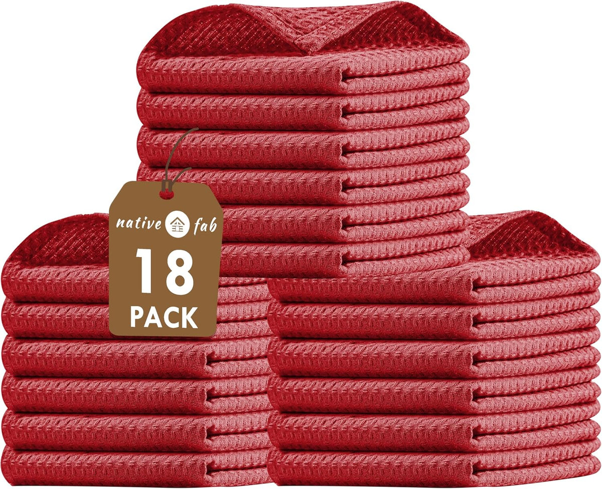 Native Fab 18 Pack Waffle Dish Cloths - 100% Cotton, 12x12 inch, Absorbent, Quick Drying, Washable Towels for Cleaning, Cooking & Baking - Perfect for Home, Restaurants, Bars, Multi Use - Black
