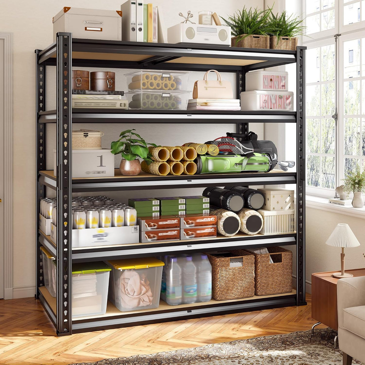 72.2" H Garage Shelves 39.3" W x 19.5" D Storage Shelf, 5 Tier Adjustable Metal Shelf, Heavy Duty Shelving for Storage, Basement, Warehouse, Pantry, Shed, 2230LBS, Black