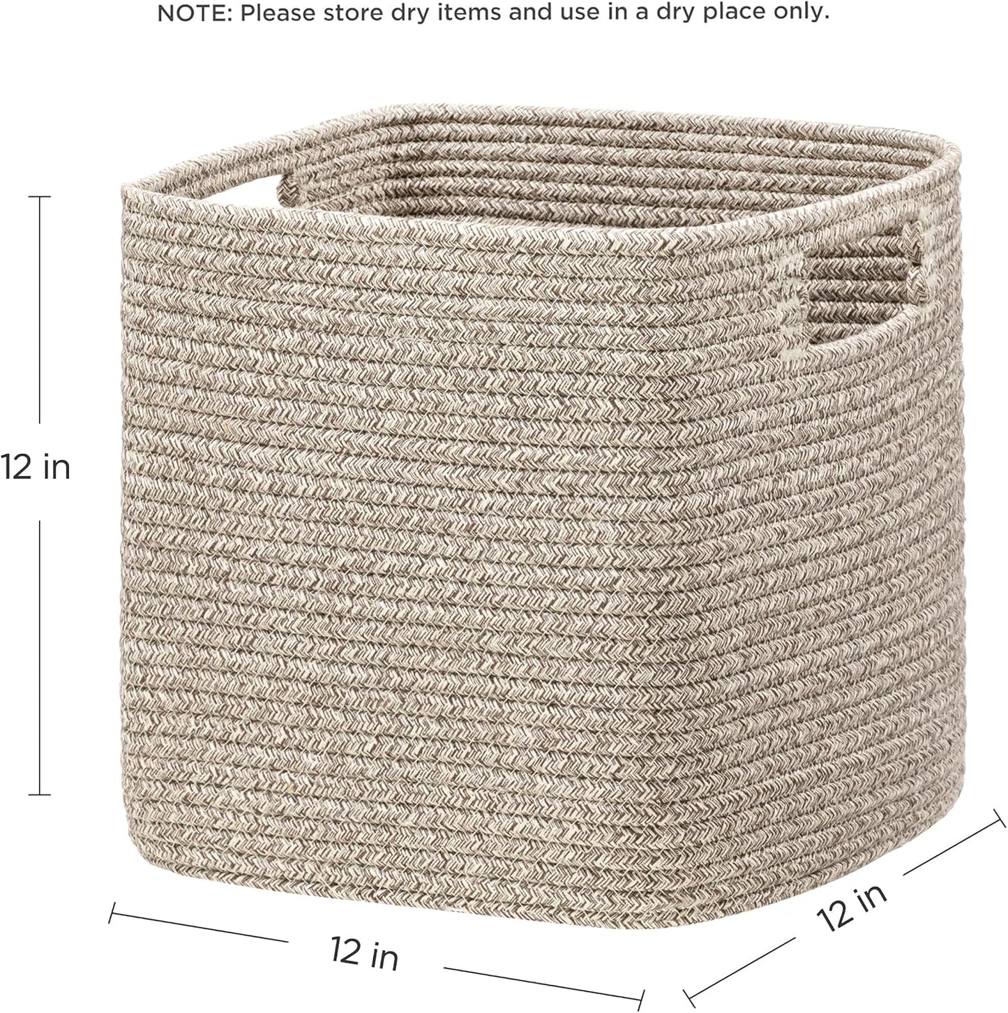 UBBCARE Set of 4 Storage Basket-12 X 12 X 12 in, Cotton Rope Basket for Shelves, Toys, Book, Cube Storage Bins with Handles, Woven Storage Baskets for Organizing, Mix-Brown