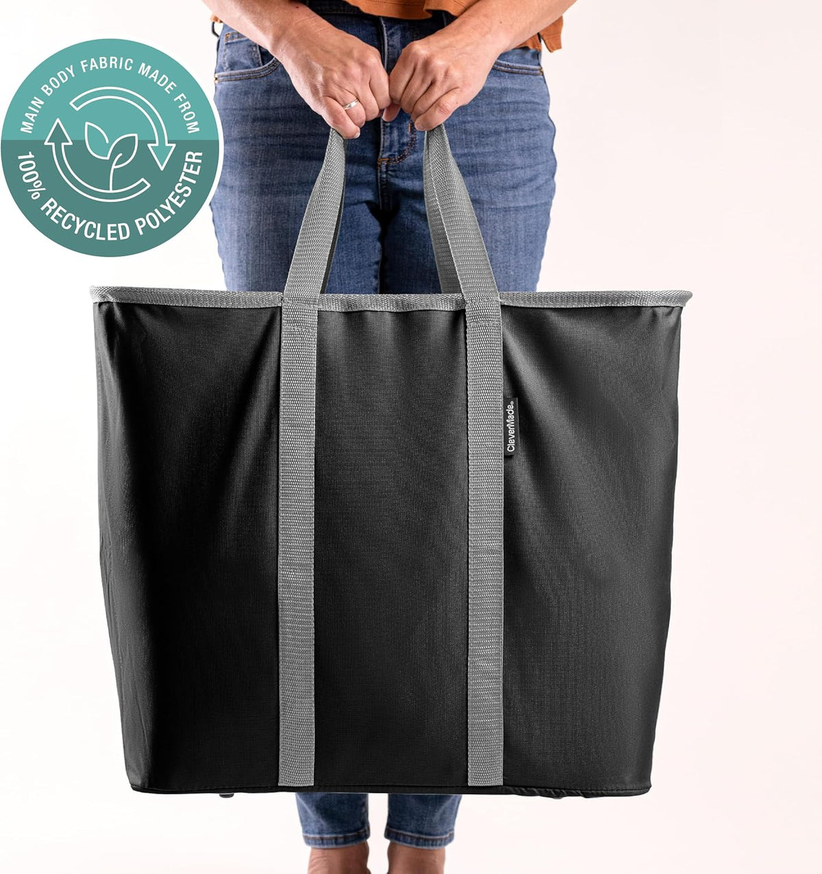 CleverMade Collapsible Laundry Caddy, 64L Pop-Up Hamper, 2 Pack, Black Gray | Move 2 Full Loads Without Spills | Reinforced Rim and Base Stay Upright, While Soft Handles Ease Trips to the Washer
