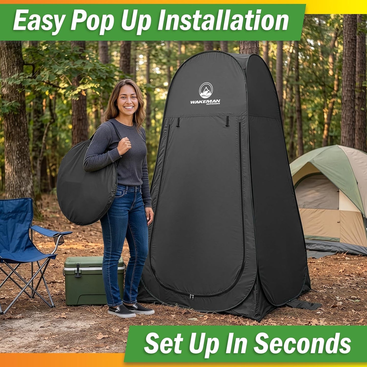Wakeman Pop Up Changing Tent, 3.3 x 3.3 x 6.2ft, Camping Shower Tent for Portable Toilet Stall or Dressing Room with Carry Bag for Camping, Beach, or Tailgate, Polyester