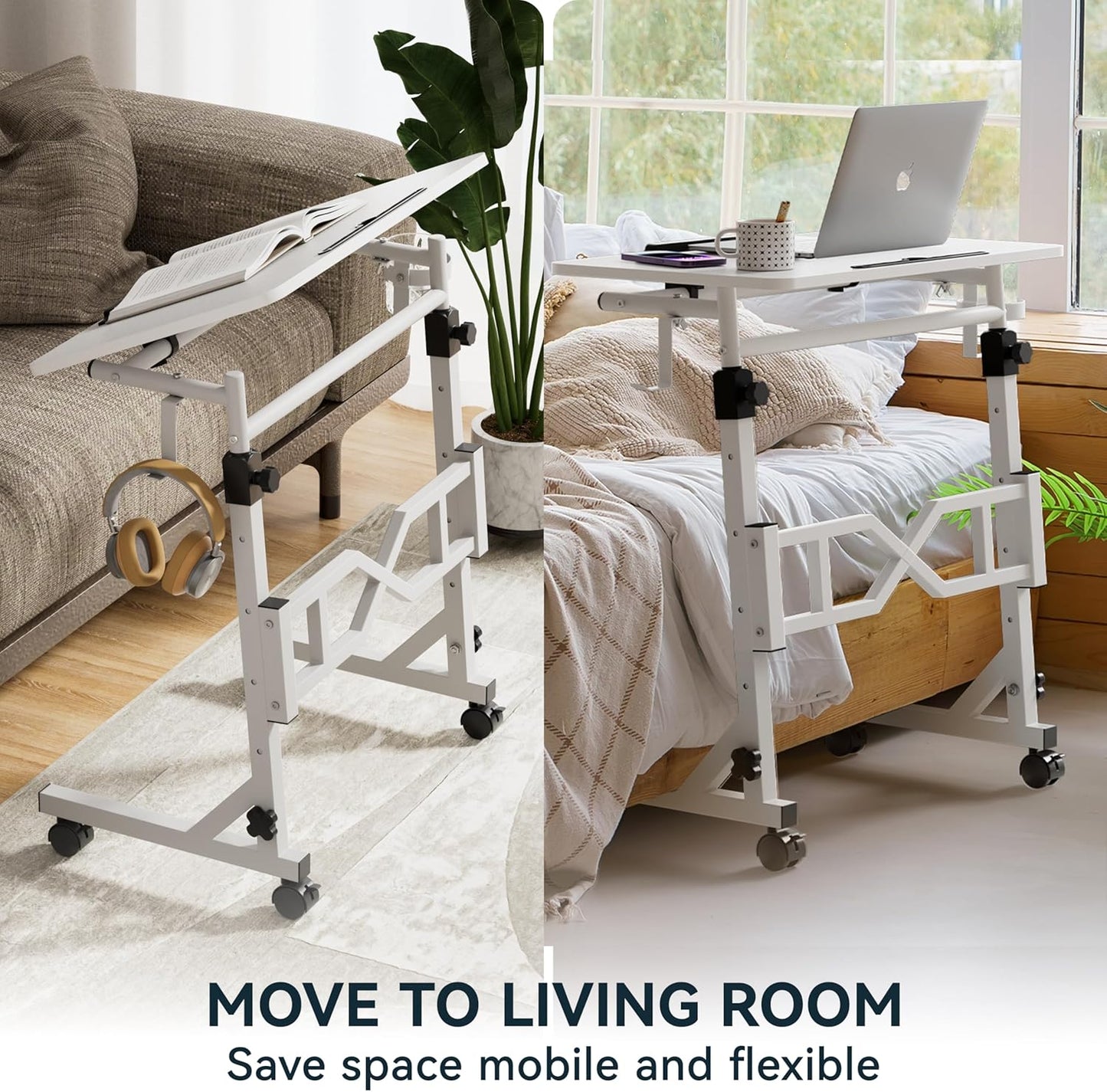 Oransail Small Standing Desk with Wheels, 29.5-45.3 Inch Adjustable Height, Portable Treadmill Desk, Rolling Computer Table for Walking Pad with a Cup Holder and a Hook