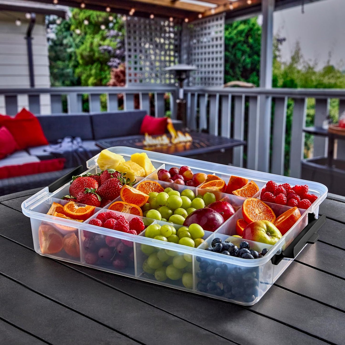 Farberware Build Snacklebox Serving Tray with Locking Bamboo Cutting Board Lid, Portable Storage Container with Compartments for Charcuterie, and More, Natural