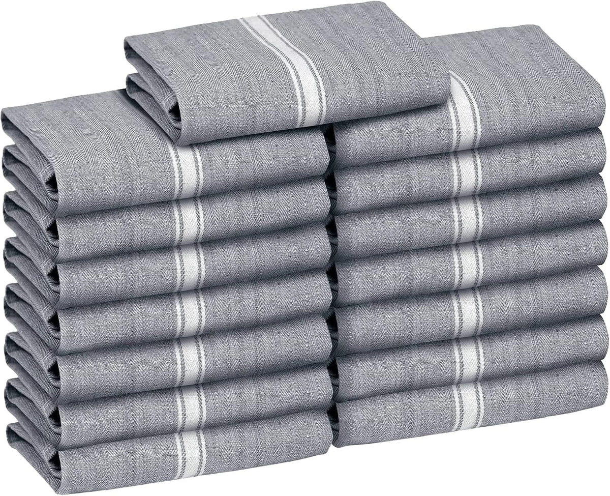 Zeppoli Classic Kitchen Towels - 45 Pack 100% Natural Cotton Towel Set, Reusable Wash Cloths, Absorbent Dish Towels, Machine Washable Hand Towels, Kitchen Essentials -14” by 25”, Blue Striped