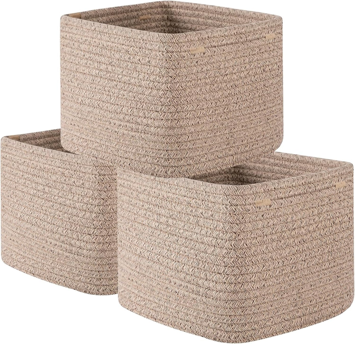 OIAHOMY 3 PACK Cube Storage Bins Storage Baskets Shelf Bins Pink&White | Storage Cubes Cotton Rope Woven Baskets for Organizing Basket for Gifts Storage Baskets for Shelves Cute Baskets