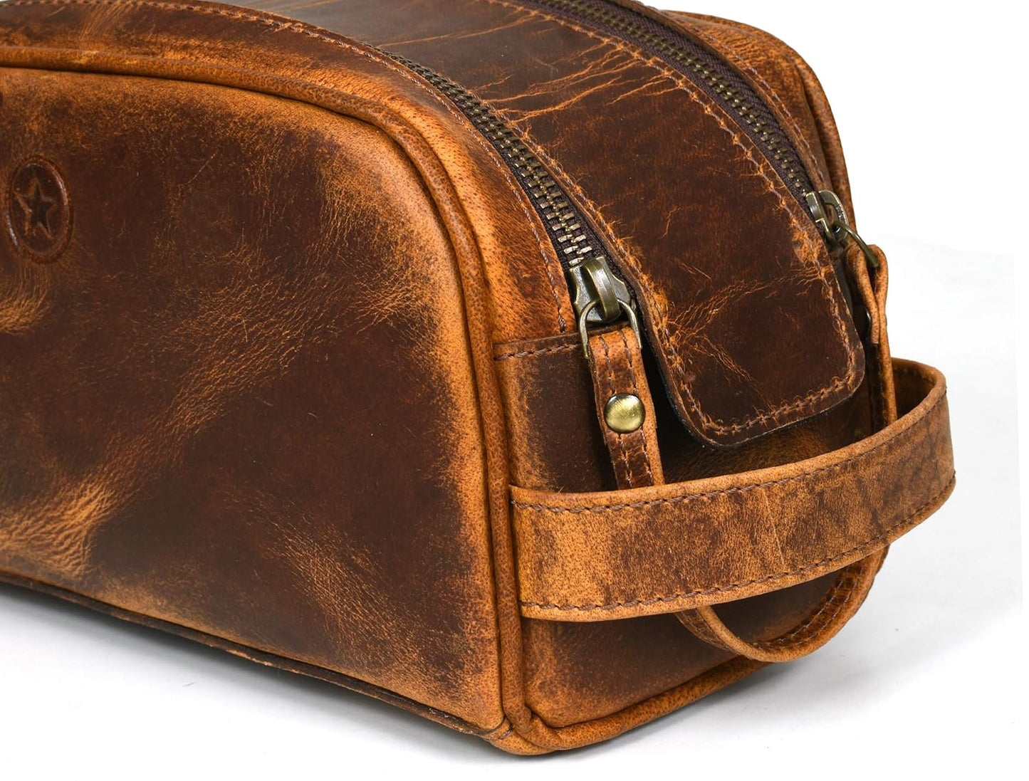 10" Premium Leather Toiletry Travel Pouch With Waterproof Lining Black Color | King-Size Handcrafted Vintage Shaving Kit By Aaron Leather Goods