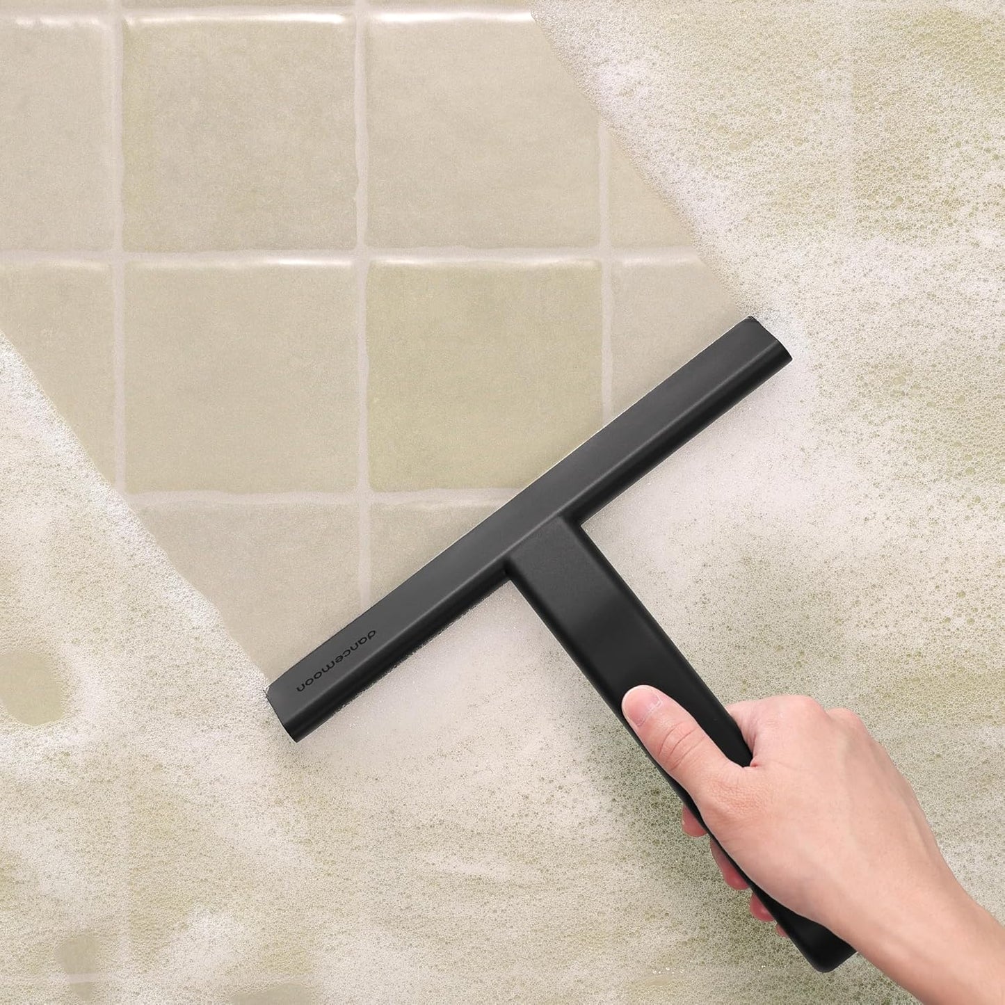 dancemoon JustHang Shower Squeegee for Glass Doors, All-One-Piece Award-Winning Silicone Squeegee with Built-in Hook for Bathroom, Window, Mirror, Tile Wall,Car, Streak-Free Cleaner Tool,10-Inch Black