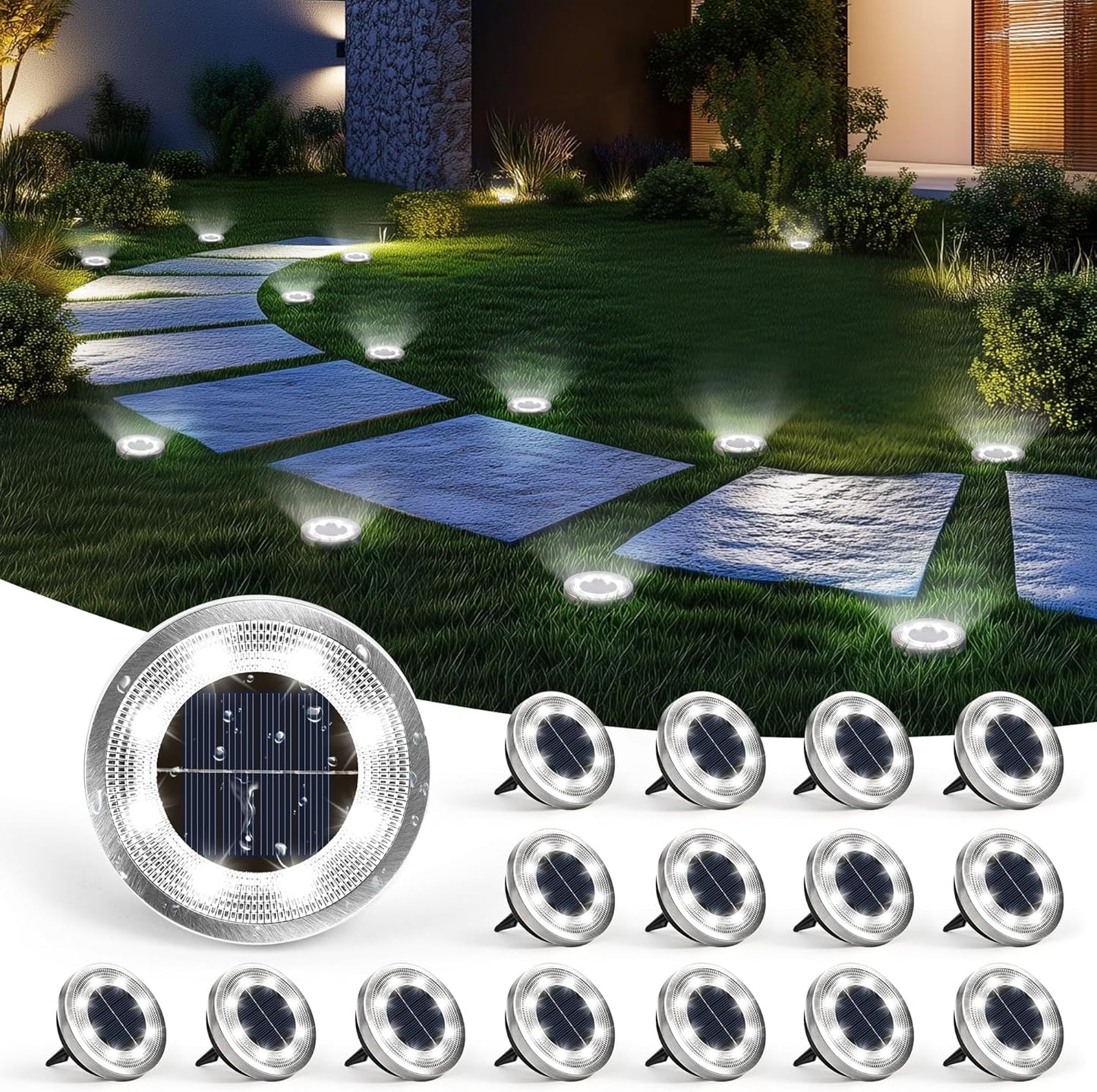 SOLPEX 10 Pack Solar Ground Lights Outdoor Waterproof, Solar Powered Pathway Lights, Landscape Lighting for Garden Walkway Driveway Backyard Decor (Warm White)
