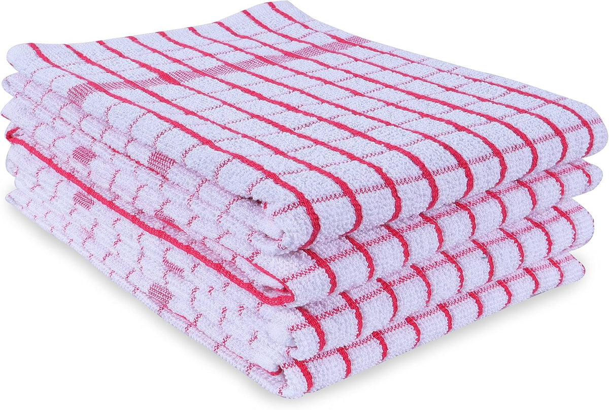 AMOUR INFINI Kitchen Towels Set of 4 - Highly Absorbent, Super Soft Terry Cotton 20x28 Inch Dish Towels with Hanging Loop - Hand & Tea Towels for Cleaning & Drying Dishes (Green)