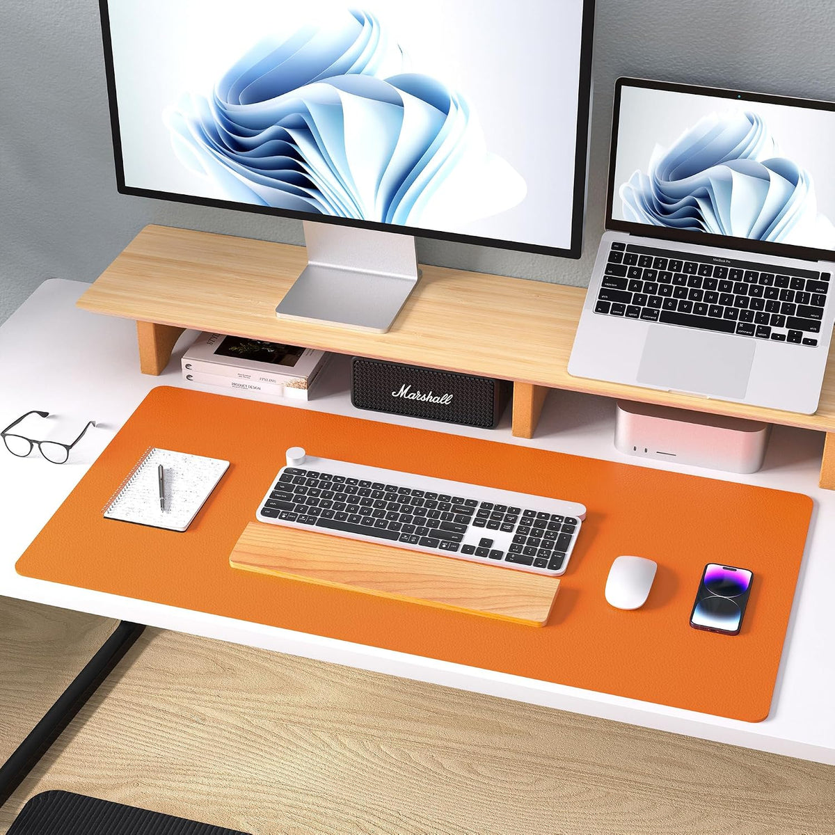 Aothia Leather Desk Pad Protector, Mouse Pad, Office Desk Mat, Non-Slip PU Leather Desk Blotter, Laptop Desk Pad, Waterproof Desk Writing Pad for Office and Home (31.5" x 15.7",Hermes Orange)