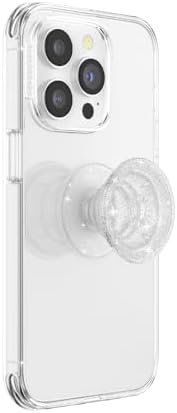 PopSockets Adhesive Phone Grip, Holder, Phone Stand, Kindle - Clear Glitter Silver