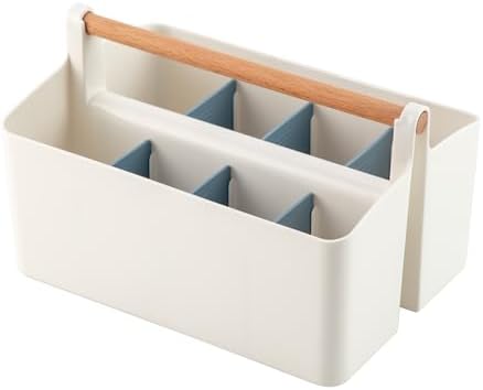 Vidifor Large Portable Basket with Handle, Plastic Craft Storage Organizer Caddy Tote with Adjustable Divided for Makeup Art Supplies, Sewing, Colored Pencils-Blue