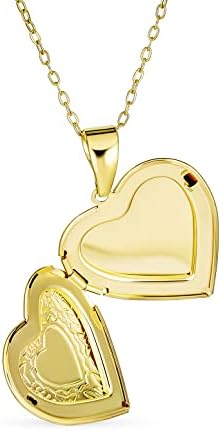 Vintage Style Leaf Etched Heart Photo Locket Necklace 18K Gold Plated