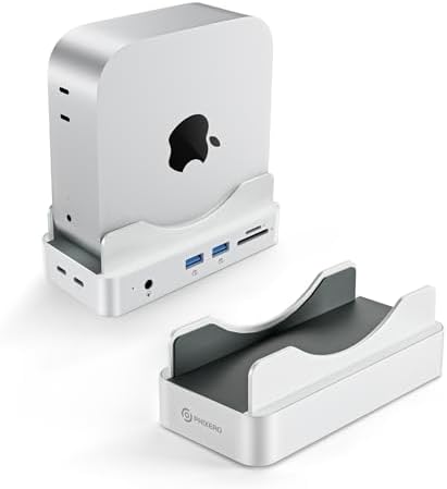 PHIXERO Mac mini M4 Dock and Stand with Up to 8TB M.2 NVMe SSD Enclosure 6-in-1 Aluminum Hub, 10Gbps USB-A&C, SD/TF Reader, Stand Docking Station for Mac mini M4/M4 Pro