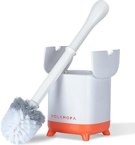 Toilet Bowl Brush and Holder Set, Toilet Cleaner Brush with Automatic Dripping-Free Holder, Rugged Handle and Enduring Bristles for Bathroom and Small Spaces Cleaning, (White, 1 Pack)
