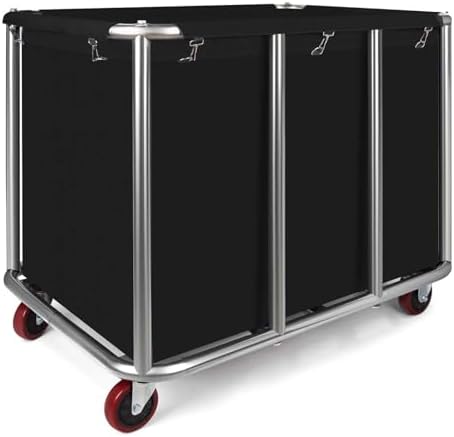Commercial Laundry Cart with Wheels, 470L Industrial Rolling Laundry Basket, Large Heavy Duty Laundry Sorter with Watertight Oxford Bag & Sturdy Steel Frame for Home, Hotel, Hospital, 440 lbs (Black)