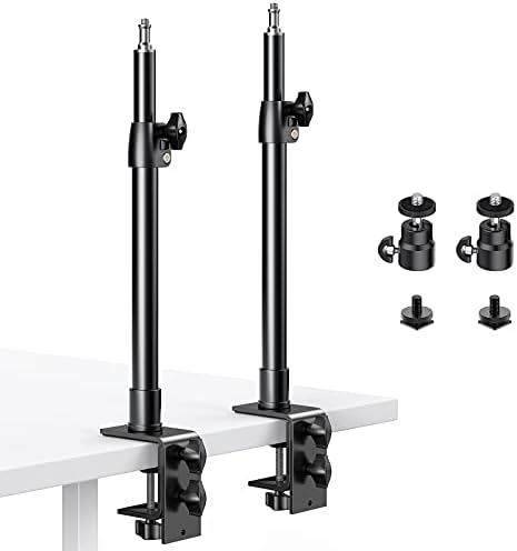 2-Pack Camera Desk Mount Stand with 1/4" Ball Head and Cold Shoe Mount Adapter,12.9-22" Tabletop Mounts Stand, Adjustable Aluminum Desktop Light Stand, for DSLR Camera, Ring Light, Video Light
