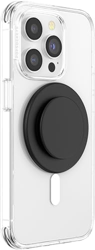PopSockets Phone Grip for MagSafe with Kickstand, Magnetic Stand, Swappable Top, Secure Hold for iPhone MagSafe Cases, Phone & Tablet Grip - Plant Based - Black