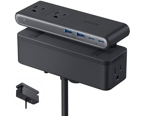 Anker Nano Power Strip, Desk Clamp with 1500J Surge Protector, 5ft Extension Cord, 70W Max Gaming Desk Accessories, 6 AC, 2 USB A, 2 USB C, Home Office Essentials, Fit 0.6~1.8'' Tabletop Edge