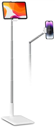 Viozon Tablet Floor Stand-Flexible Long Arm Tablet&Phone Holder,360° Angle Adjustable,Aluminum Alloy,Bedside,Sofaside,Desk,Compatible with 3.5-11 inches iPad,Kindle, iPhone 16 15 Plus/Pro Max -White