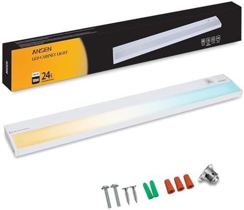Ansen Hardwired Under Cabinet Lighting, 24in 18W LED Light for Kitchen/Closet, 1237lm, CRI>92, R9>90, 5 Color Temperature, Dimmable, 2700K-5000K(Warm White, Cool White, Daylight)