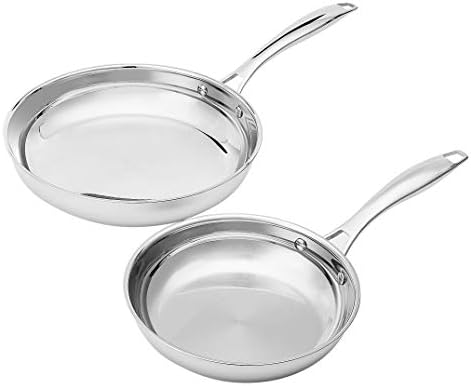 Amazon Basics Stainless Steel Frying Pan Set, Induction Compatible Skillet, Oven Safe, Heat Distributes Evenly, 8-Inch & 10-Inch, 2-Piece