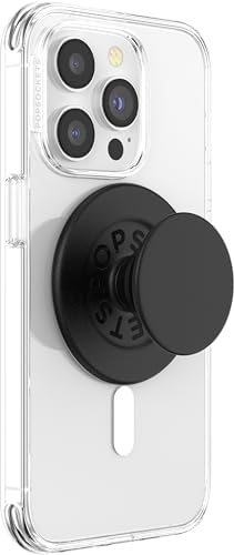 PopSockets Phone Grip for MagSafe with Kickstand, Magnetic Stand, Swappable Top, Secure Hold for iPhone MagSafe Cases, Phone & Tablet Grip - Plant Based - Black