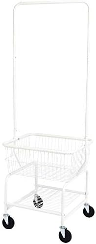 Amazon Basics Rectangular Laundry Hamper Basket Butler Cart with Wheels and Hanging Rack, Sturdy Metal, 71.1 inches Height, White