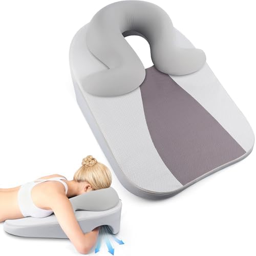 Eye Face Down Pillow Set for Sleeping, BBL, Retinal Surgery Recovery, Soft U-Shaped Memory Foam Stomach Sleeping Prone Pillow with Adjustable Loop for Personalized Comfort, Home Massage Pillows, Grey