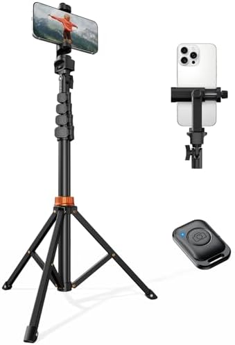 VIMOSE 66" Phone Tripod, Tripod for iPhone with Remote & Phone Stand, Extendable Cell Phone Tripod for Video Recording, Ultimate Tripod & Monopod Accessories for iPhone/Android, Clamp Mount