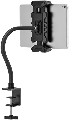 Tablet Stand Holder, Heavy Duty Gooseneck iPad Desk Mount with C-Clamp, Flexible Arm for Kitchen/Office/Video Recording, Shake-Free Stand for 4.7-13.5" Tablet/Phone,