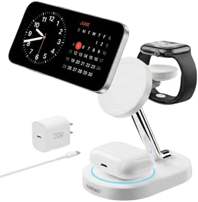 Magnetic Charging Station for iPhone 16/16 Pro/16 Pro Max, Wireless Charger Station for MagSafe iPhones, 3 in 1 Magnetic Charger Stand for iPhone 16/15/14/13/12 Series, Apple Watch & AirPods.(White)